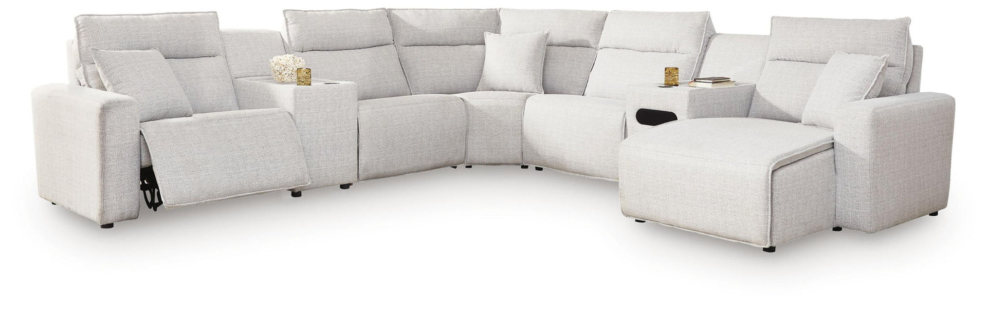 Modmax II - 7-Piece Power Reclining Sectional With RAF Press Back Power Chaise, Console And Audio Console - Stone