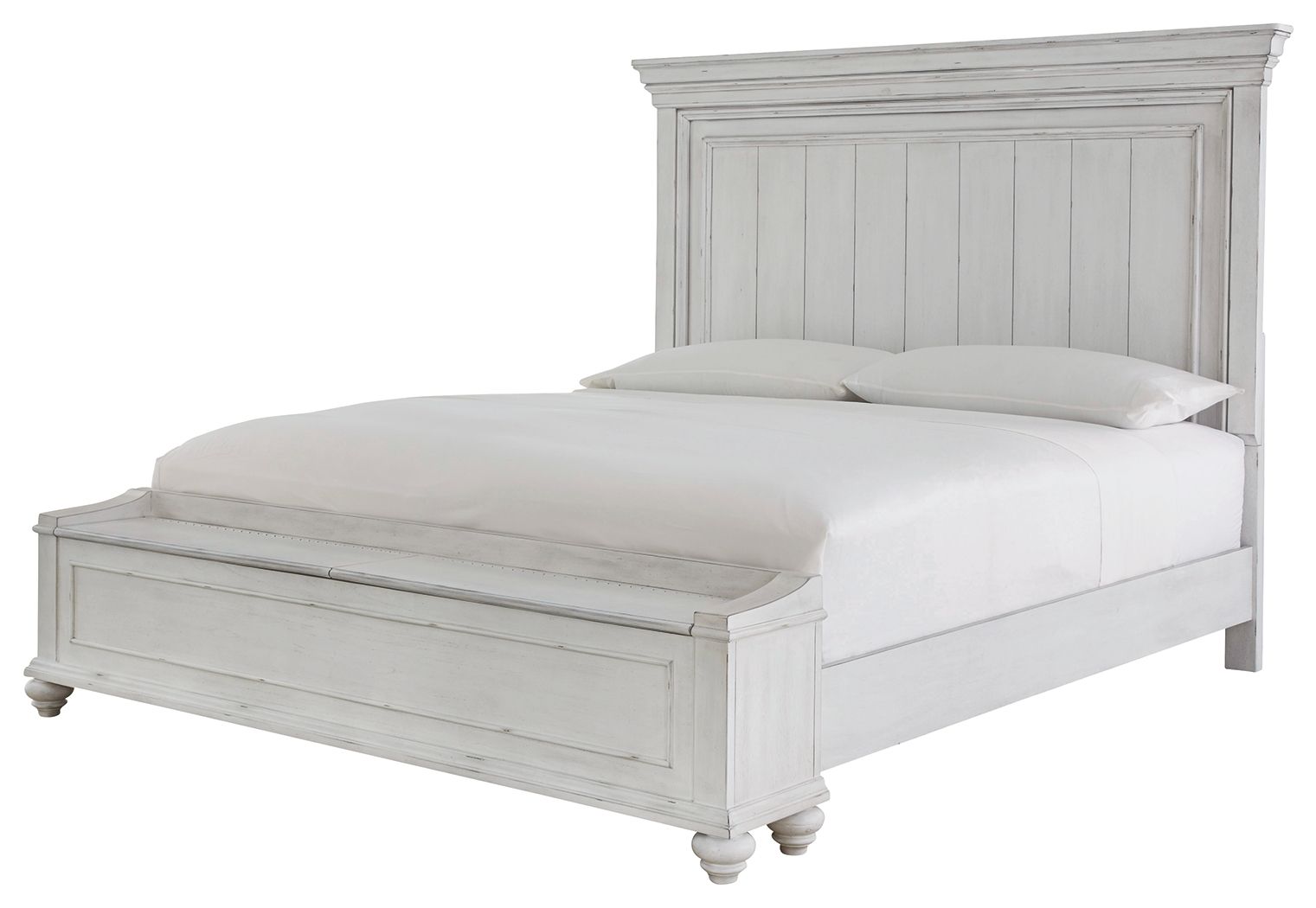 Kanwyn - King Panel Bed With Storage Bench - Whitewash