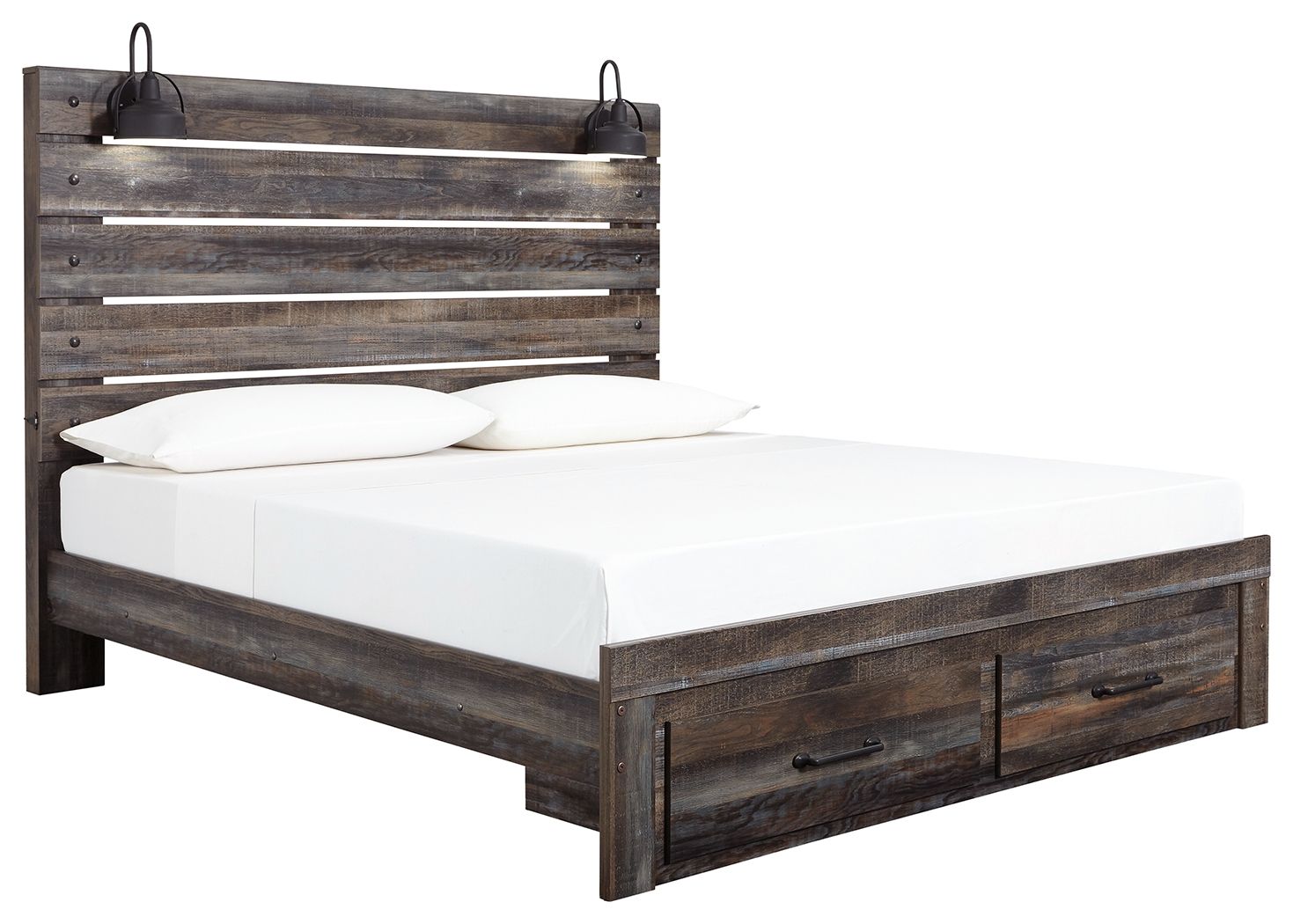 Drystan - King Panel Bed With 2 Storage Drawers - Brown / Beige