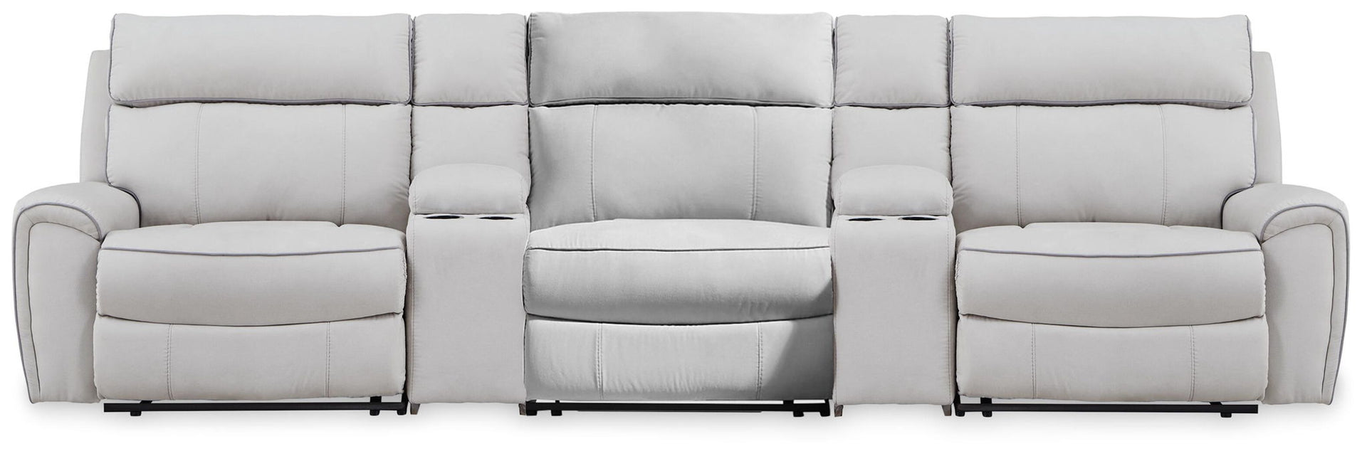 Grafton Pike - 5-Piece Power Reclining Sectional With Storage Consoles And Power Armless Recliner - Pearl / Ash