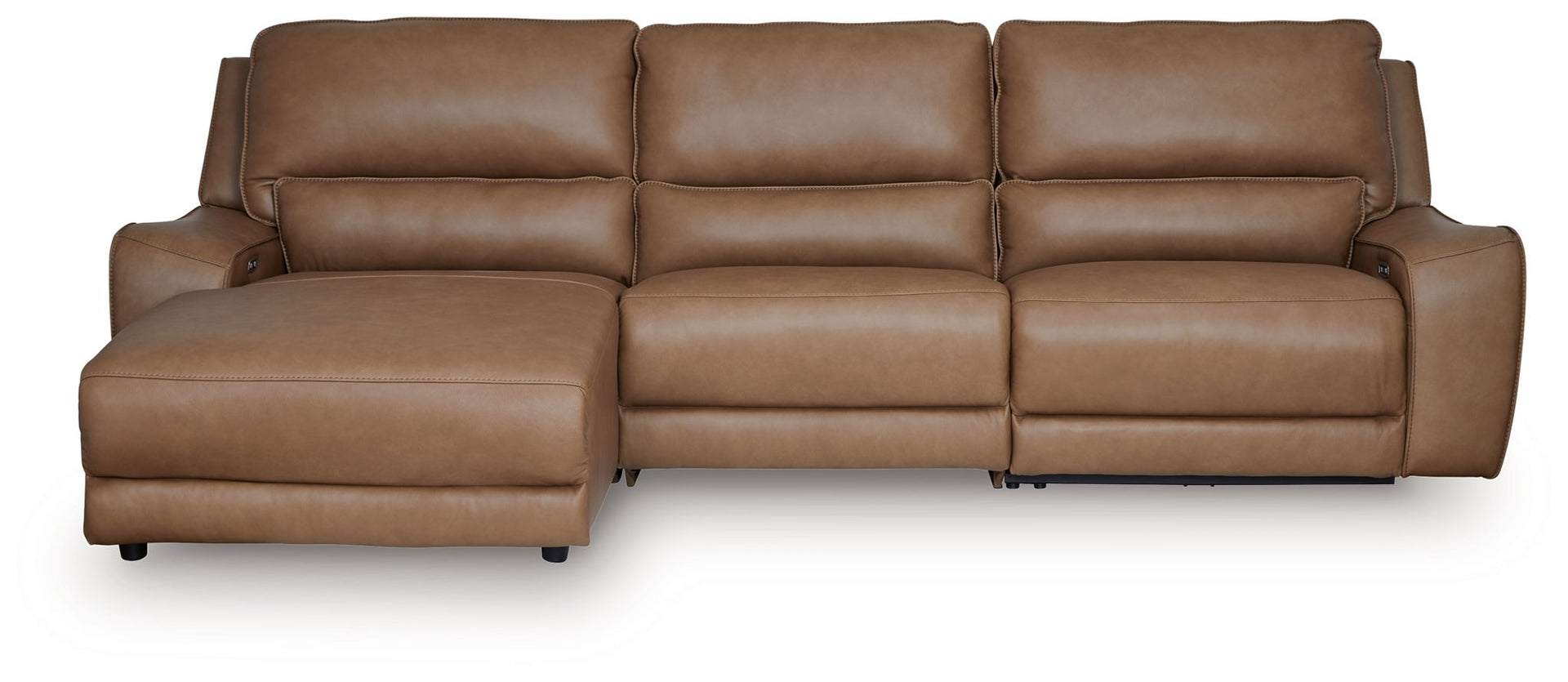 Silverbrooke - 3-Piece Power Reclining Sofa With LAF Press Back Power Chaise - Caramel