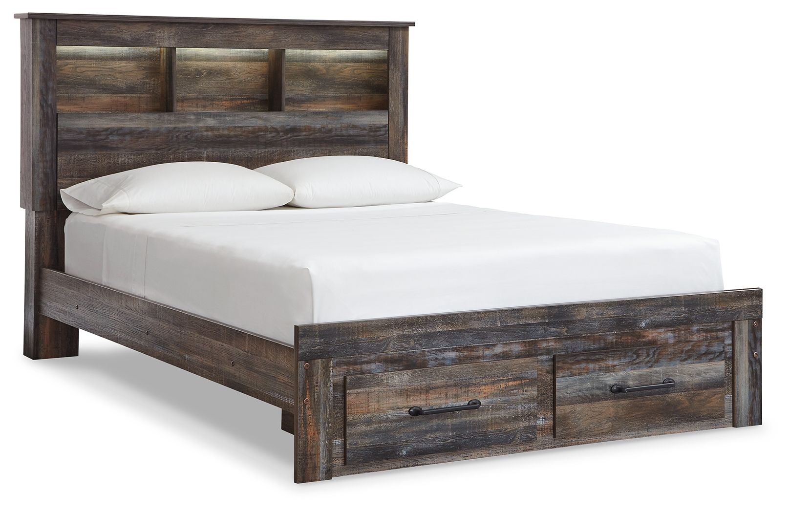 Drystan - Queen Bookcase Bed With 2 Storage Drawers - Brown / Beige