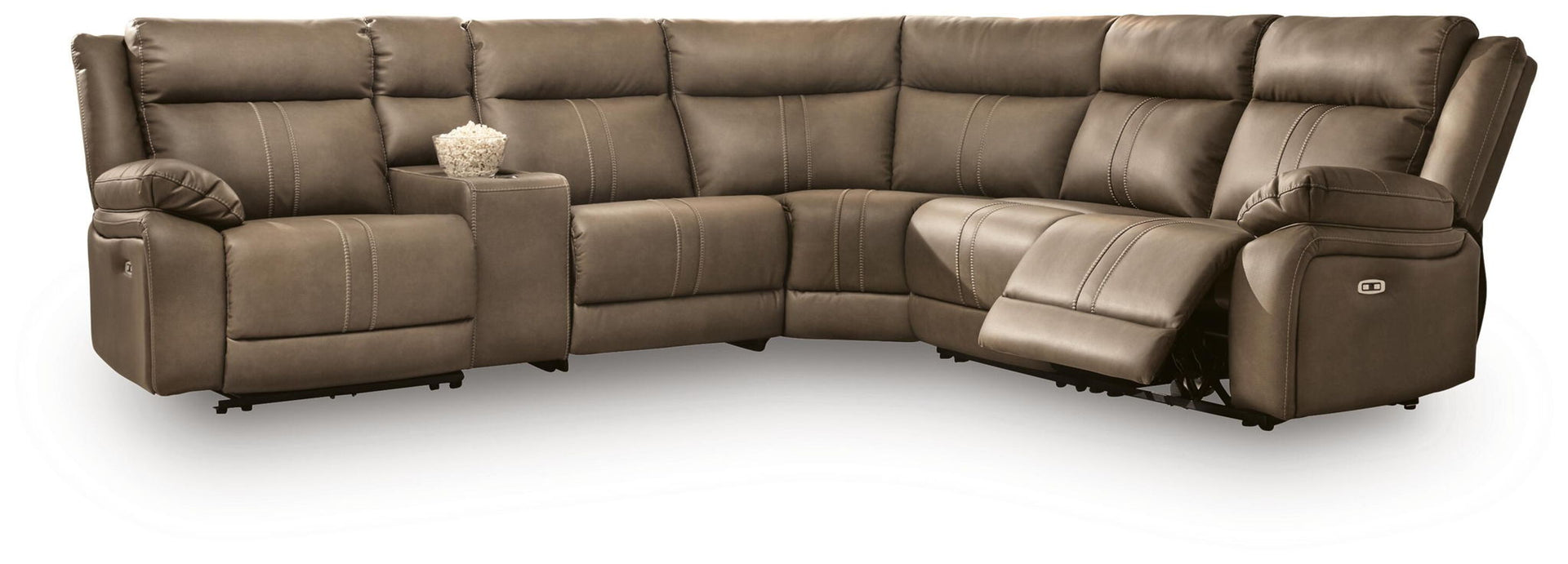 Max-Media - 6-Piece Power Reclining Sectional With 2 Armless Chairs And Audio Console - Biscotti