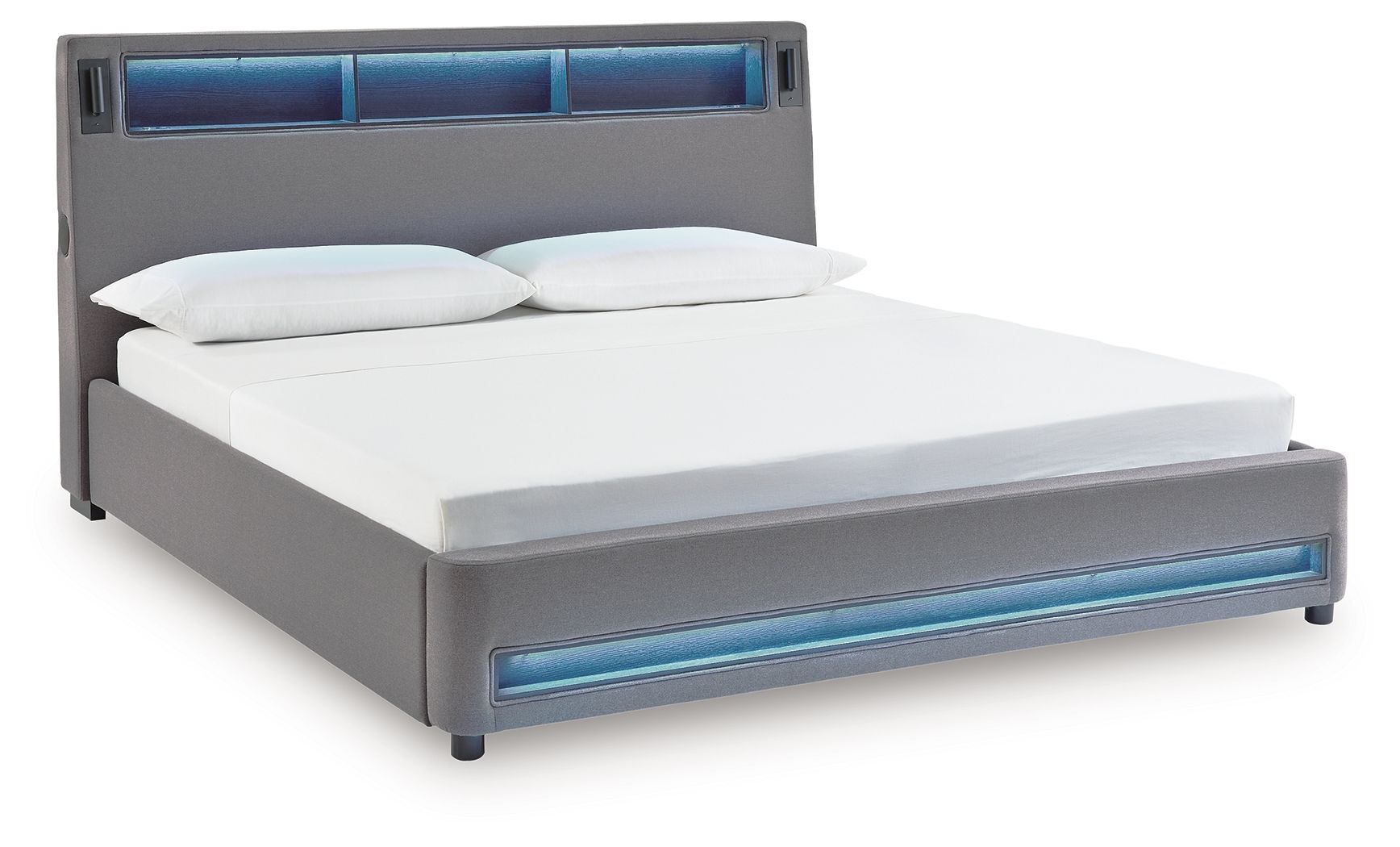 Cayberry - California King Upholstered Bed With Wireless Audio - Gray