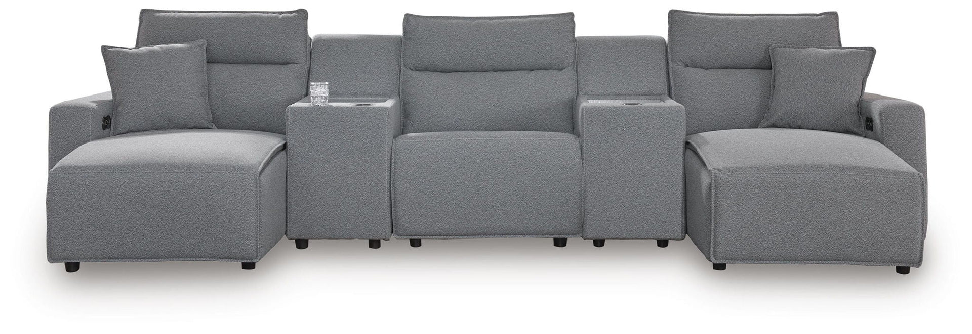 Modmax II - 5-Piece Power Reclining Sectional With Double Chaise, Power Armless Recliner And 2 Consoles - Salt And Pepper