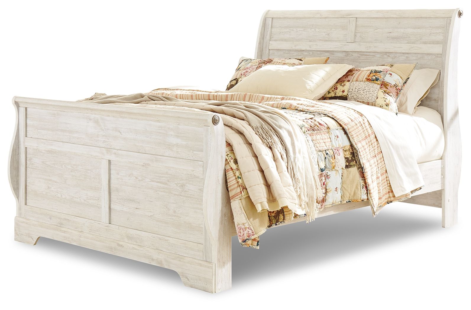 Willowton - Queen Sleigh Bed - Whitewash