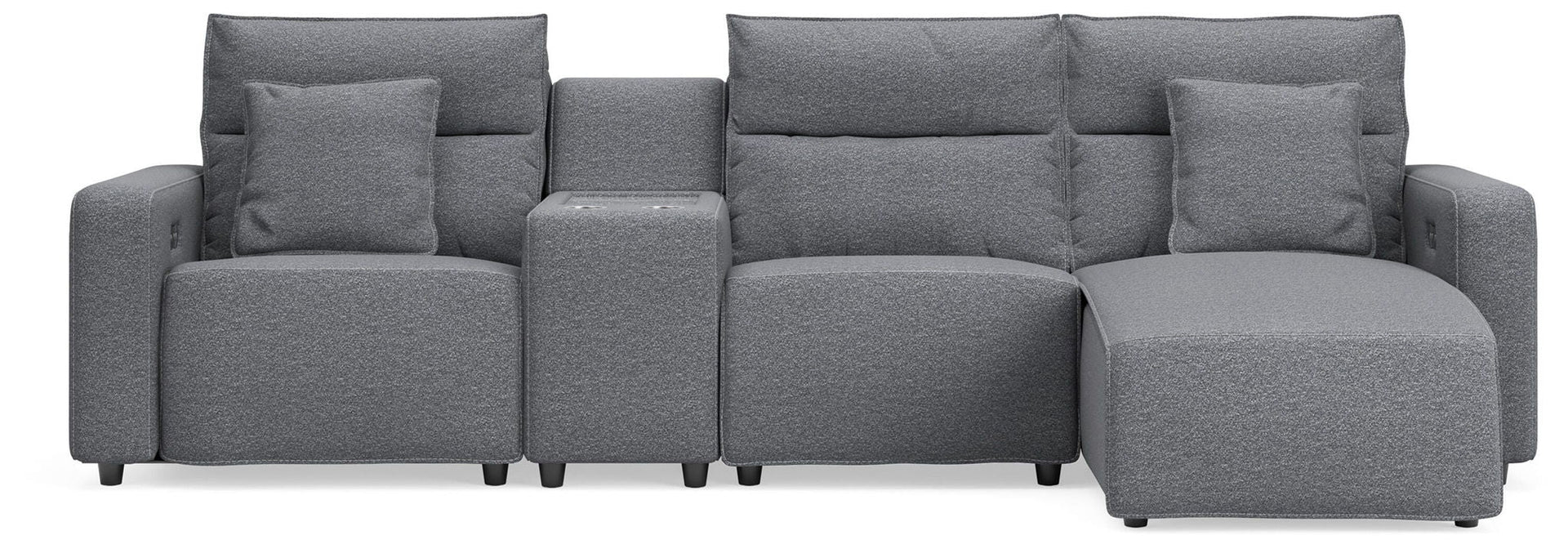 Modmax II - 4-Piece Power Reclining Sectional With RAF Press Back Power Chaise And Console - Salt And Pepper