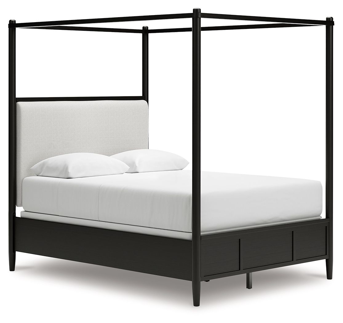 Portdown - Queen Upholstered Canopy Bed - Black