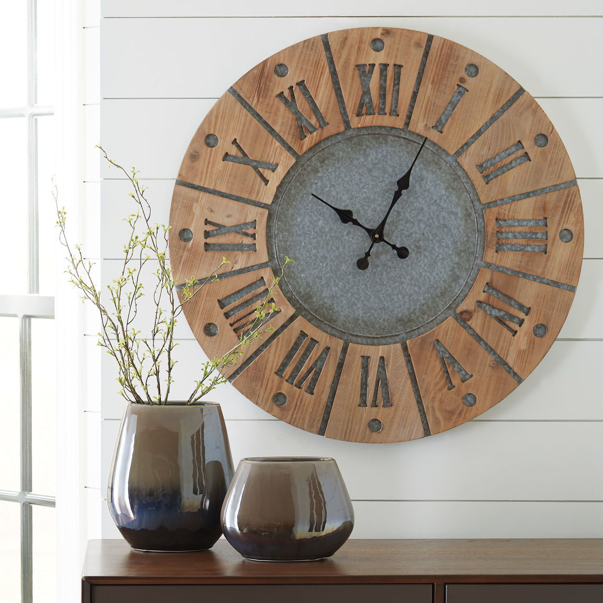 Payson- Antique Gray/Natural Wall Clock - Ashley shop at  Furniture